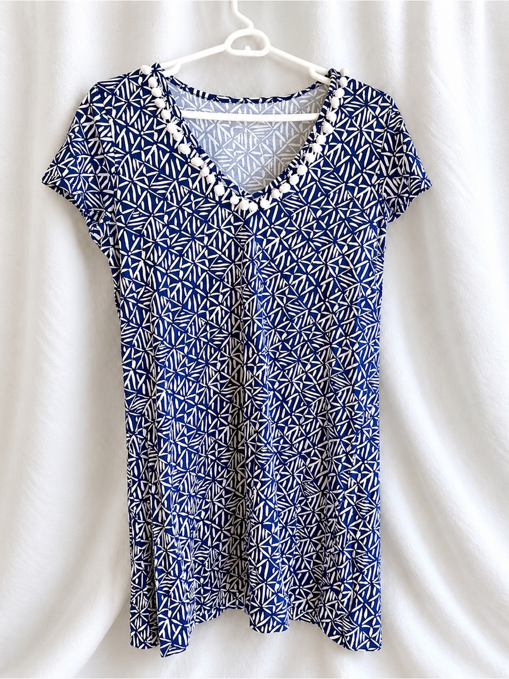 Lilly Pulitzer Navy and White Floral Geometric V‑Neck Dress
